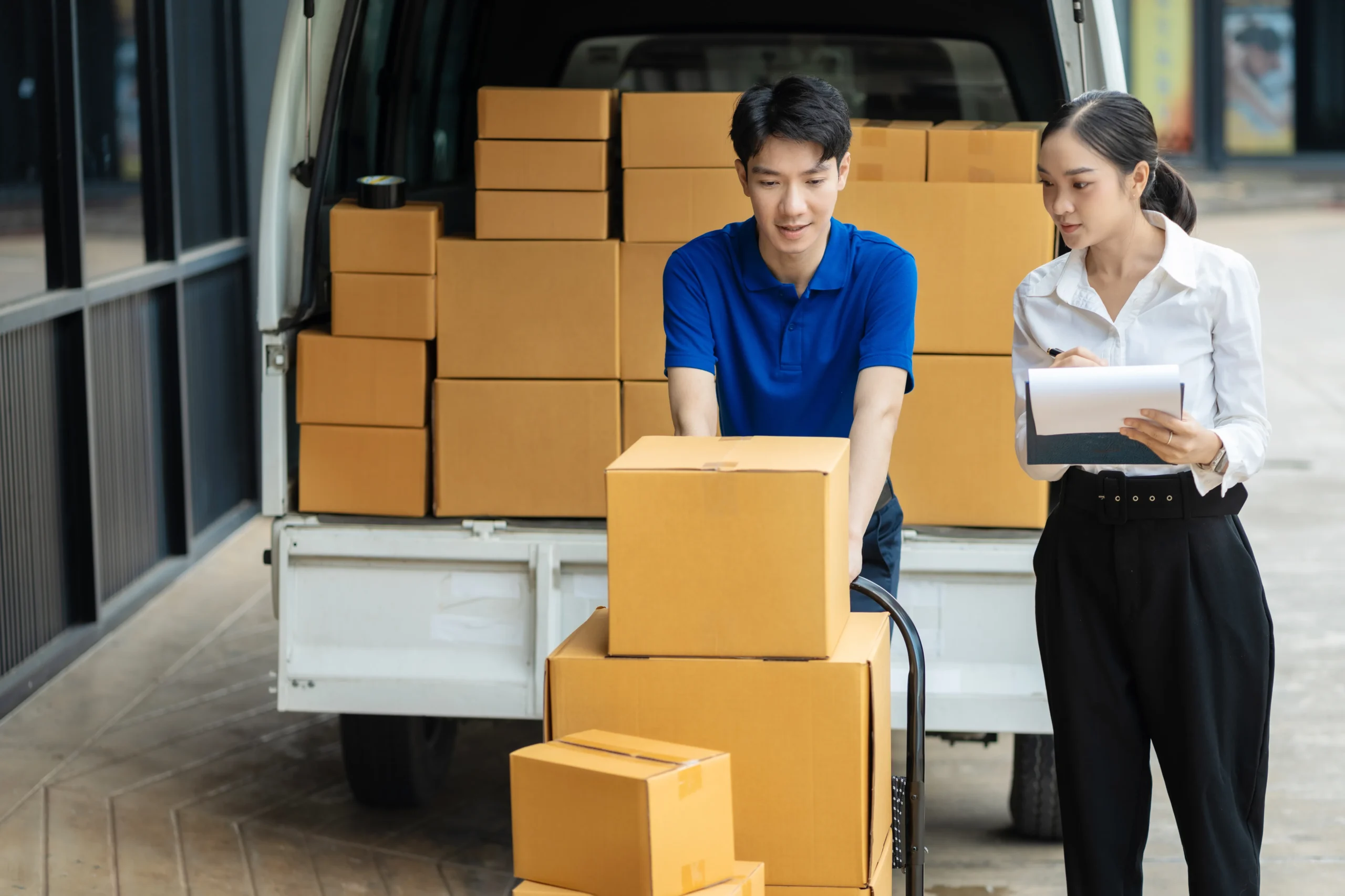 Delivery services moving office supplies and equipment for a small business.